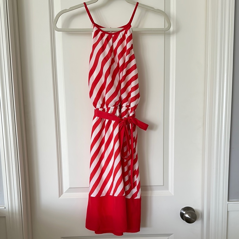 YA Los Angeles coral and White Striped Midi Dress